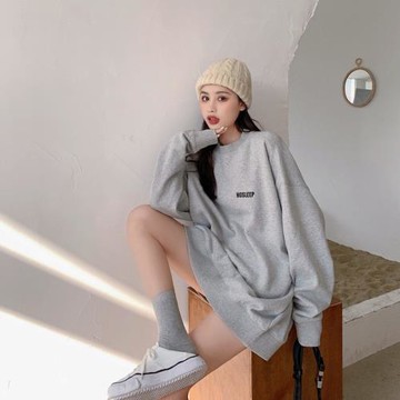 炸街純棉灰色寬松中長款加厚衛衣