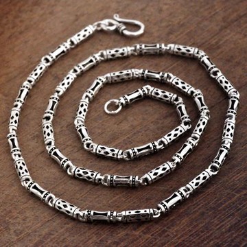 S925純銀竹節項鏈潮男個性百搭項鏈復古泰銀情侶時尚男女鎖骨鏈