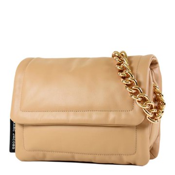 MARC JACOBS 滑面皮革磁吸翻蓋鍊帶肩背/斜背二用包-焦糖拿鐵色/特