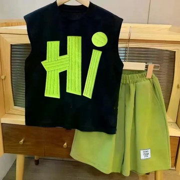 兒童短袖套裝夏季背心兩件套時尚男童女童休閒洋氣韓版兒童套裝 中小童套裝 運動套裝 短袖短褲兩件套 男童套裝