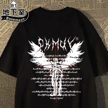 地下室B1-男生t恤 潮牌天使翅膀 短袖 上衣 寬鬆 男生衣服 大尺碼5XL【NL625165】