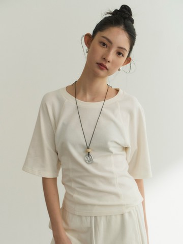 柔霧奶油五分袖上衣(淺卡其)-女