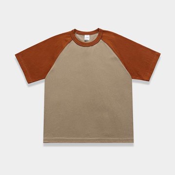 2023夏季國潮純棉寬松插肩袖拼色潮牌圓領重磅美式工裝短袖T恤男