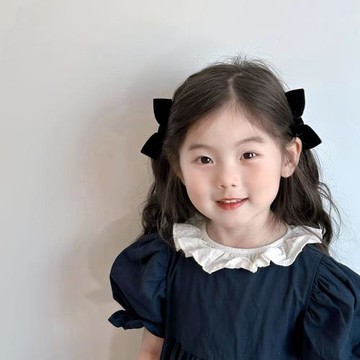 女童立體雙面紅色絲絨蝴蝶結發夾新款秋冬發飾對夾兒童側邊夾子