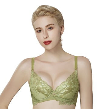 【思薇爾】金戀花羽系列C-F罩軟鋼圈蕾絲集中包覆女內衣(蒲柳綠)