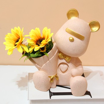 捧花磨砂熊客廳電視酒柜家居裝飾品輕奢玄關桌面擺件結婚生日禮物