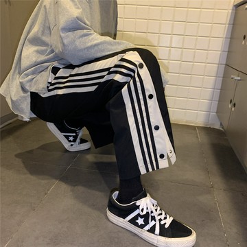 韓版條紋排釦休閒長褲/3色-BB9982