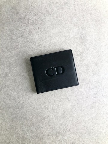 【日本直送，二手包帶名牌】Christian Dior克里斯汀迪奧錢包黑CD壓紋皮革雙折錢包老7ctetb