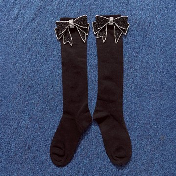 MISS 21 THE RIBBON!經典閃鑽超大蝴蝶結造型長筒襪－黑