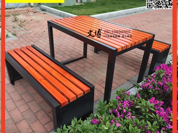 戶外餐桌椅組合公園座椅廣場休閑椅子防腐木室外餐廳實木桌凳長椅