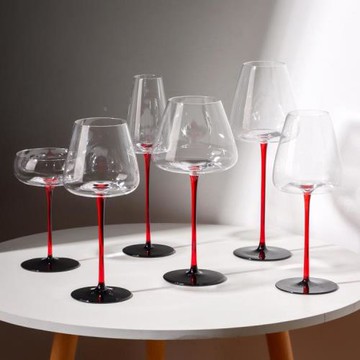 凹底紅酒杯紅桿家用歐式葡萄酒杯酒具套裝玻璃香檳杯高腳杯子