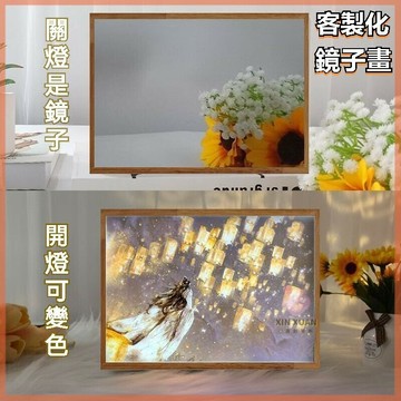 鏡子燈光畫 定製照片 木質鏡框發光畫 定製燈光畫 裝飾畫 桌麵擺件相框 可定製鏡子 生日禮物 送女生禮品
