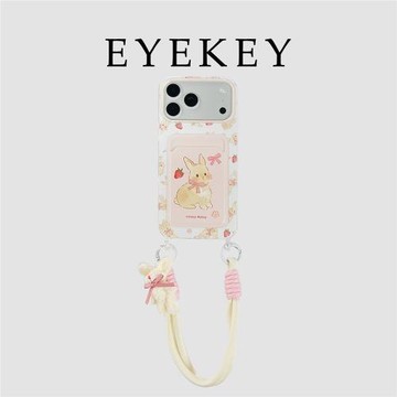 eyekey 卡通草莓兔子掛繩卡包適用蘋果15promax手機殼iphone16新款12軟殼13女款14promax卡套16pro防摔手機套