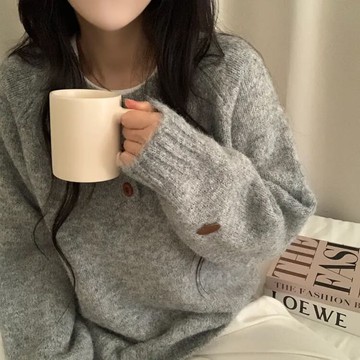 【百搭系列】綿綿雪花半開襟羊駝針織上衣