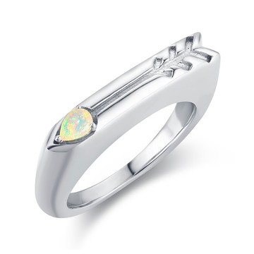 蛋白石圖章戒指-箭心形客製女戒-925純銀印章情侶對戒-免費刻字