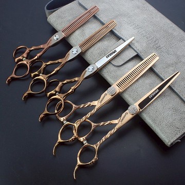 理髮剪刀/美髮剪刀 鍍金水鉆美髮剪刀玫瑰金6寸打薄牙剪髮型師專用理髮店440剪刀套裝【HZ62965】