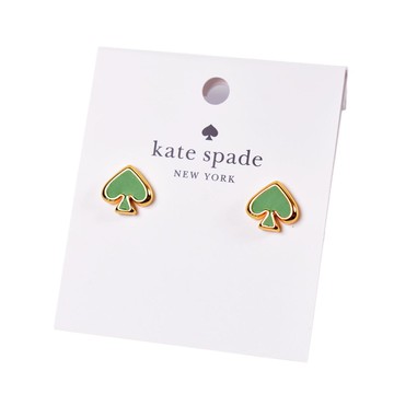 KATE SPADE 琺瑯桃心針式耳環-深綠