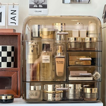 高級化妝品收納盒梳妝臺置物架桌面口紅護膚品整理抽屜式分格帶蓋 z8092