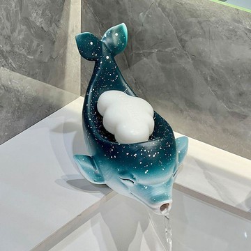 ✅【海豚造型免打孔皂盒】 陶瓷瀝水肥皂架 洗手洗漱臺置物 排水防潮 不積水 實用耐用 浴室通用