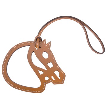 Hermes 愛馬仕 Paddock Cheval Veau Butler 馬頭雙色鏤空吊飾(咖)