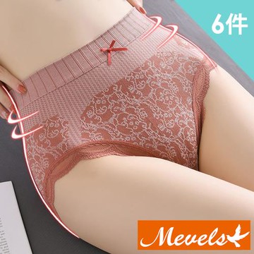 【Mevels 瑪薇絲】宮廷花紋中高腰收腹內褲(6件組)
