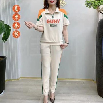 年輕媽媽春裝上衣中年女士運動套裝女夏季時尚洋氣休閑衛衣兩件套