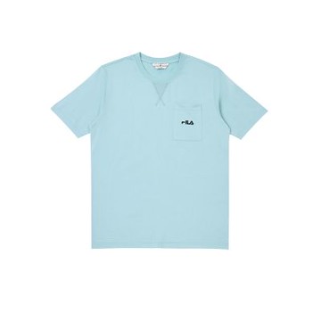 FILA官方直營 男款 #復古飛馳 純棉短袖圓領T恤 上衣-粉藍 1TEZ-5402-BU