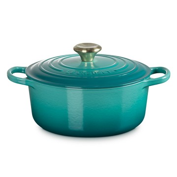 LE CREUSET 典藏琺瑯鑄鐵鍋圓鍋 24cm (海韻藍-淡金頭-內鍋白)