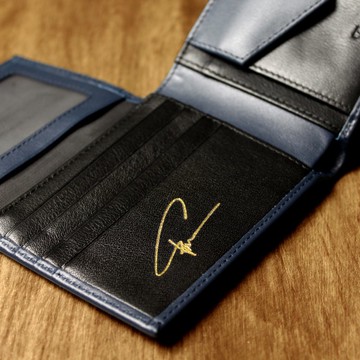 【HOT】Viktor 真皮錢包短皮夾 零錢 海軍藍 客製化刻字