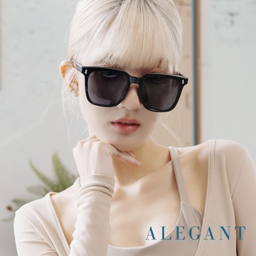 ALEGANT靜夜星河韓系時尚微光潮黑簡約風TR90方框寶麗來偏光墨鏡│UV400太陽眼鏡│