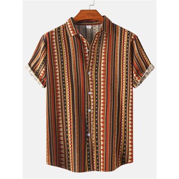 2023夏季新款大碼碎花短袖襯衫男士修身夏威夷上衣潮Men's Sh