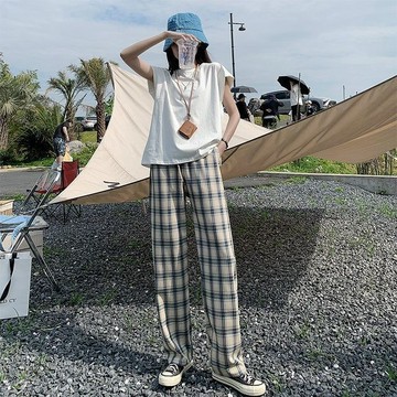 褲子女  學生韓版寬鬆  春夏新款高腰  薄款闊腿顯瘦  直筒休閒褲潮流 CZ1F