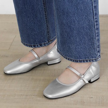 韓國 SAPPUN - 經典軟皮革瑪莉珍鞋-銀