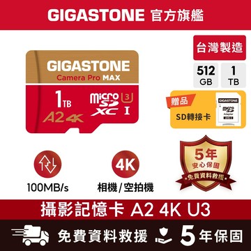 【GIGASTONE】4K攝影記憶卡A2 V30 512G/1T｜五年資料救援/台灣製造/microSD/GB