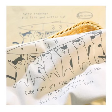 S~XL 豐收! 小貓抬魚 文青系純棉 短T 情侶T【Y1072】MIT 情侶裝 短袖T恤 台灣製造 快速出貨