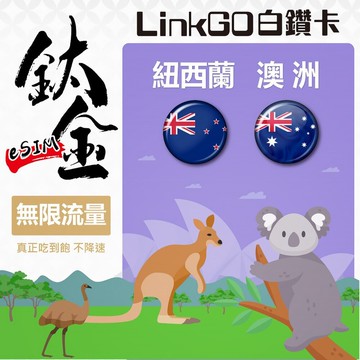 【LinkGO】紐澳eSIM 1~7天多組合 鈦金款 無限流量吃到飽 支援熱點 5G/4G高速 紐西蘭 澳洲 白鑽卡