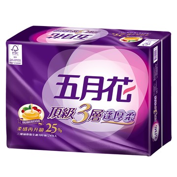 五月花蓬厚柔三層抽取衛生紙100PCx24包x3袋