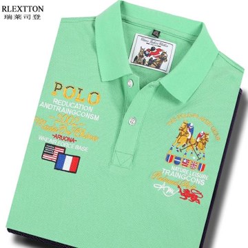 高端男裝短袖T恤男POLO衫翻領綠色上衣歐貨潮流純棉T刺繡品牌夏季