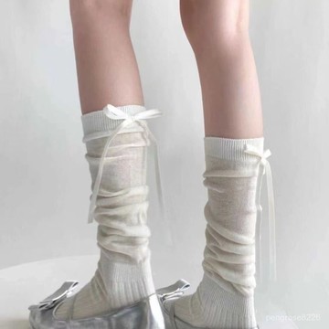 【優選精品】熱賣薄款少女甜美堆堆襪芭蕾風飄帶一字結jk襪蝴蝶結後跟微透小腿襪女機車ins日韓風 L3EL