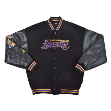 【NBA Store限定發售】NBA 立體電繡 皮質 鋪棉 棒球外套 湖人隊 黑