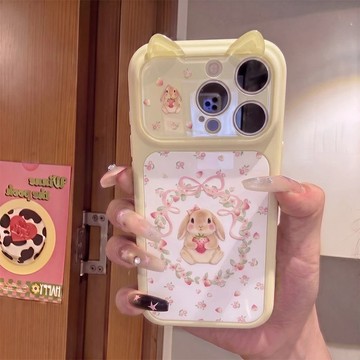 【風越數碼】草莓花圈兔子適用蘋果18Pro手機殼iPhone17貓耳16/15/14/13防摔