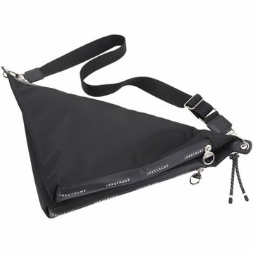 LONGCHAMP Le pliage Energy XL 字母邊帶三角對折再生帆布尼龍肩 斜背包(黑色)