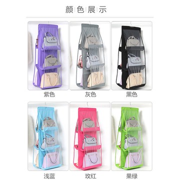 新款加厚雙面六格懸掛式收納袋防塵無紡布手提包整理袋包包收納袋