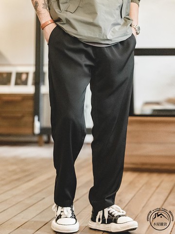 工裝美式卡其垂墜感休閒褲抗皺免燙黑色直筒西裝長褲子流行男裝春季【木屋雜貨】