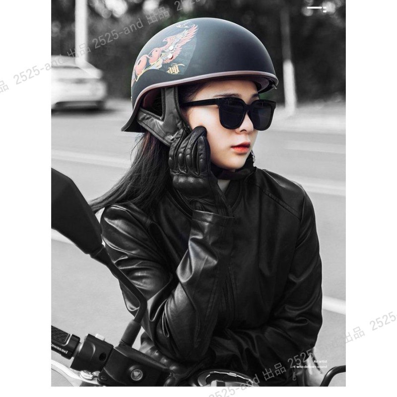 レトロヘルメット半キャップ半ヘルバイク用男女兼用Mグリーンイエロー ...