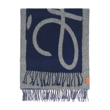 LOEWE Anagram 大標誌羊毛及羊絨圍巾(藍色/灰色)