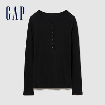 【GAP】時尚亨利領T恤-黑色(540617)