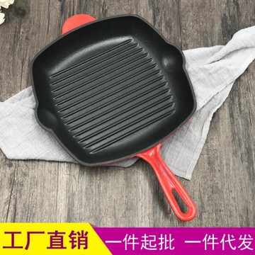 貼牌定制加厚琺瑯鑄鐵牛排減鍋不粘鍋條紋鍋平底煎鍋牛排鍋烤肉鍋