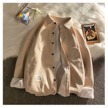 卡其色燈芯絨襯衫男士2025新款大碼襯衣韓版潮流寬松外套男