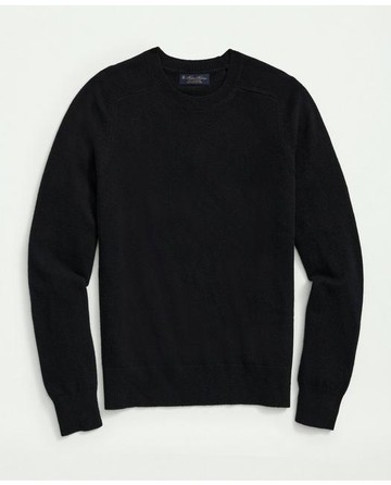 Brooks Brothers Men's 3-Ply Cashmere Crewneck Saddle Shoulder Sweater | Black | Size Large